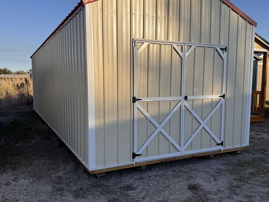 Metal utility building with double doors