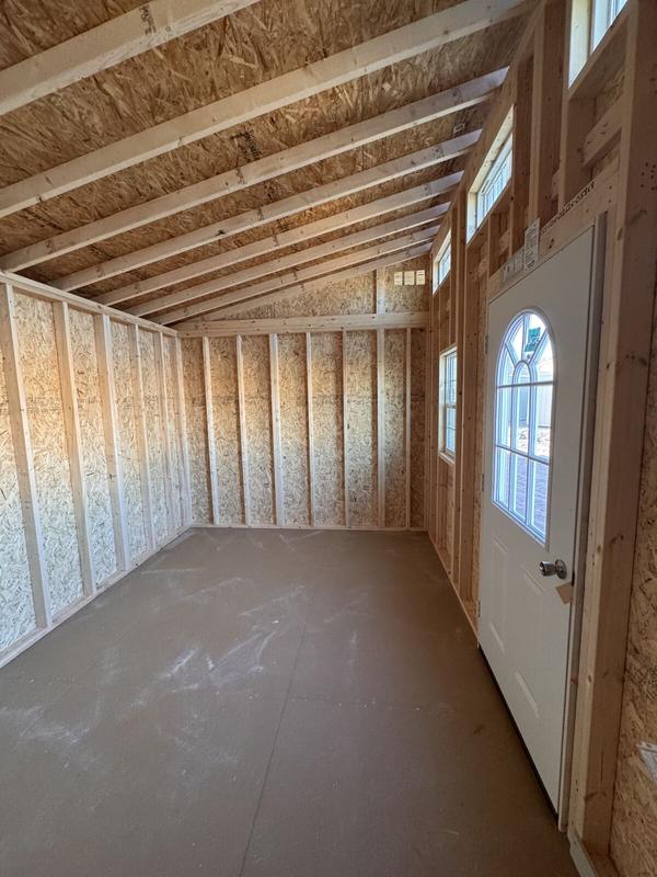 Shed interior framing with window